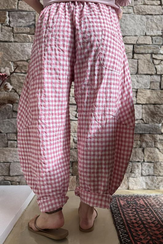 Nonni Gingham Classic Barrel Pant Deep Rose
